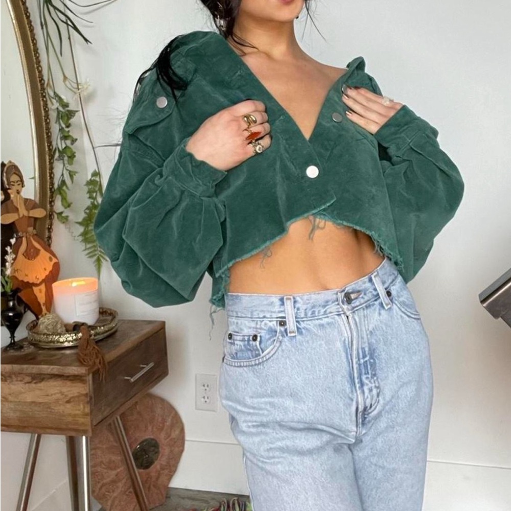 Cropped corduroy jacket in emerald